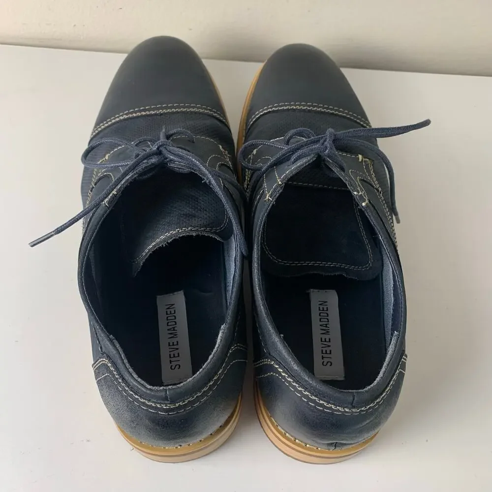 Steve Madden Chays Navy Leather Cap Toe Oxford Mens Casual Dress Size 12 Lace Up